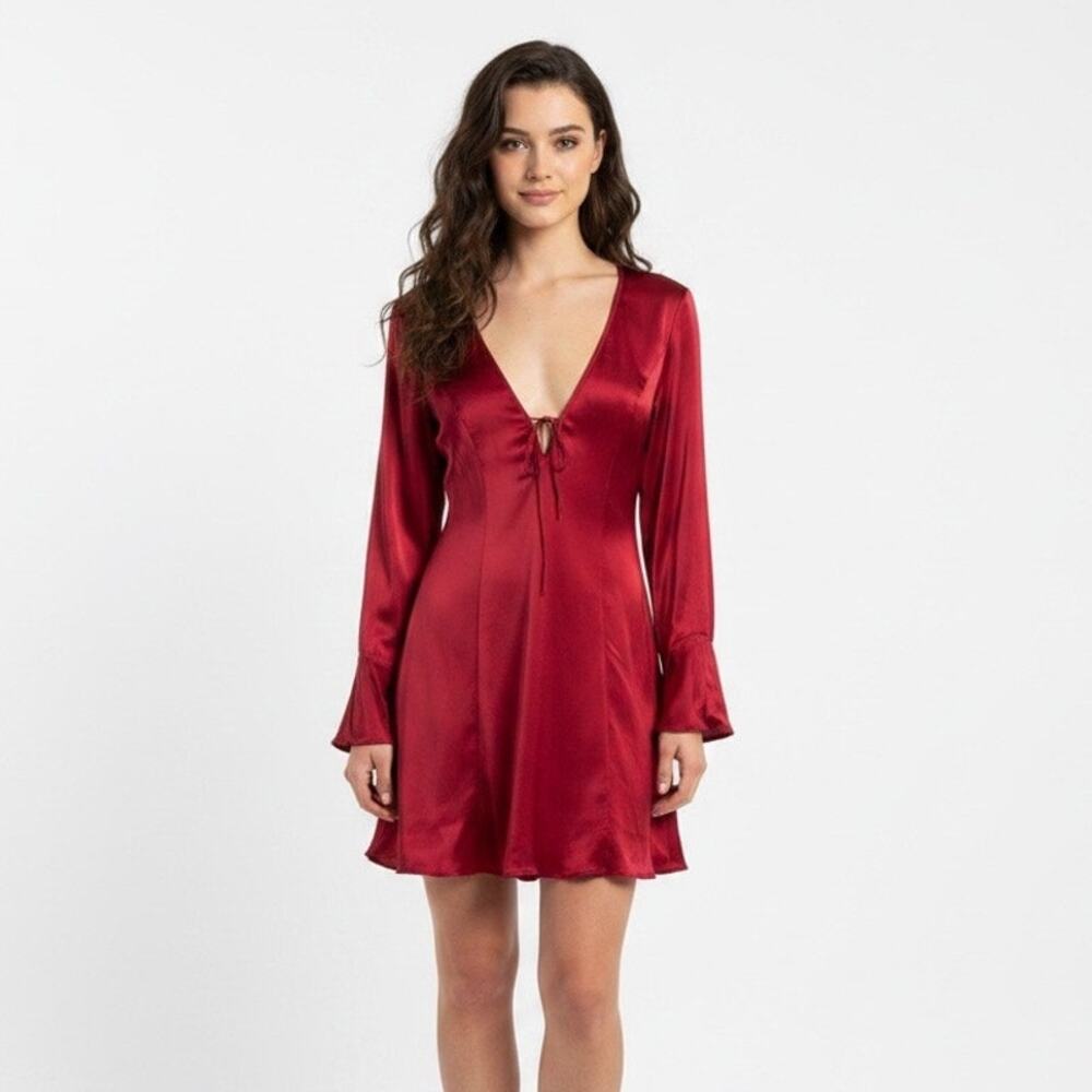 Fredericks of Hollywood Red Satin Slip Dress Bell Sleeve Whimsigoth Vampy Medium
